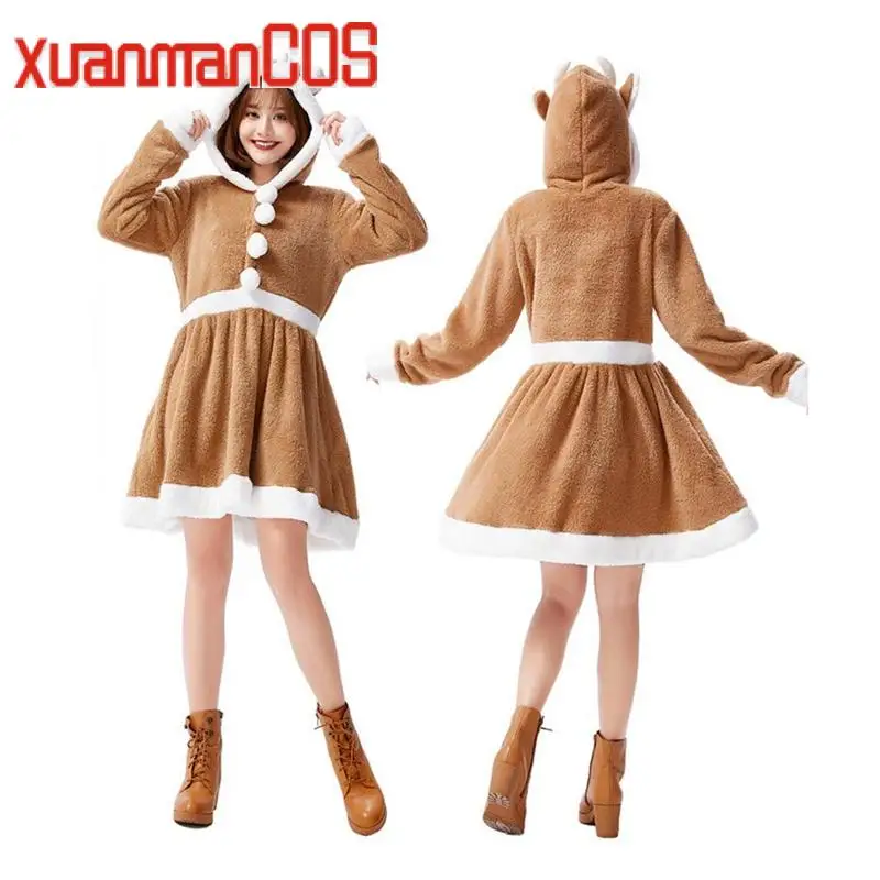 

Kids Christmas Cosplay Costume Animal Reindeer Dress Khaki Elk Personality Loose Cute Pajamas For Women