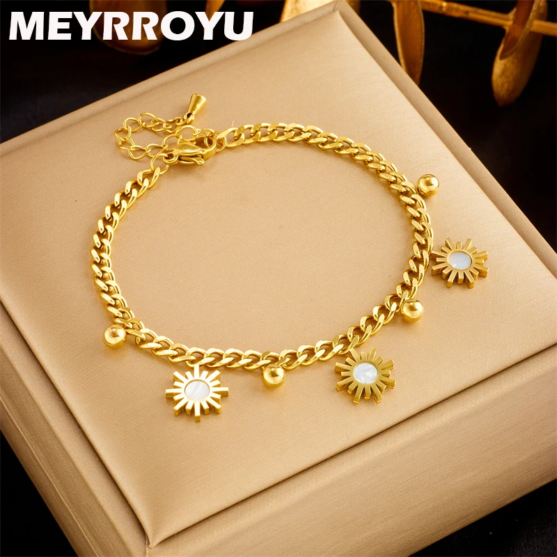 

MEYRROYU 316 Stainless Steel Golden Sun Pendant Bracelet For Women New Arrival Jewelry Birthday Gift Bijoux Exquisite Accessory