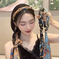 korean style women long ponytail tied ribbon headband vintage hair hoop accessory cute hair accessories floral print headbands