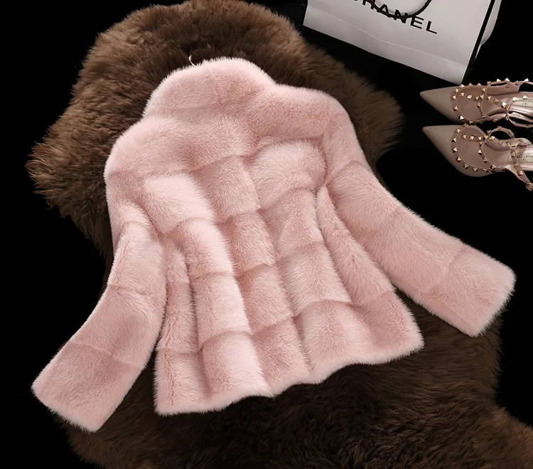 Faux Fur Stand Collar Coat 2022 Winter Fur Faux Mink Coat Mink Coat Women  Short Jacket Basic Elegant   Faux Fur Coat for Women