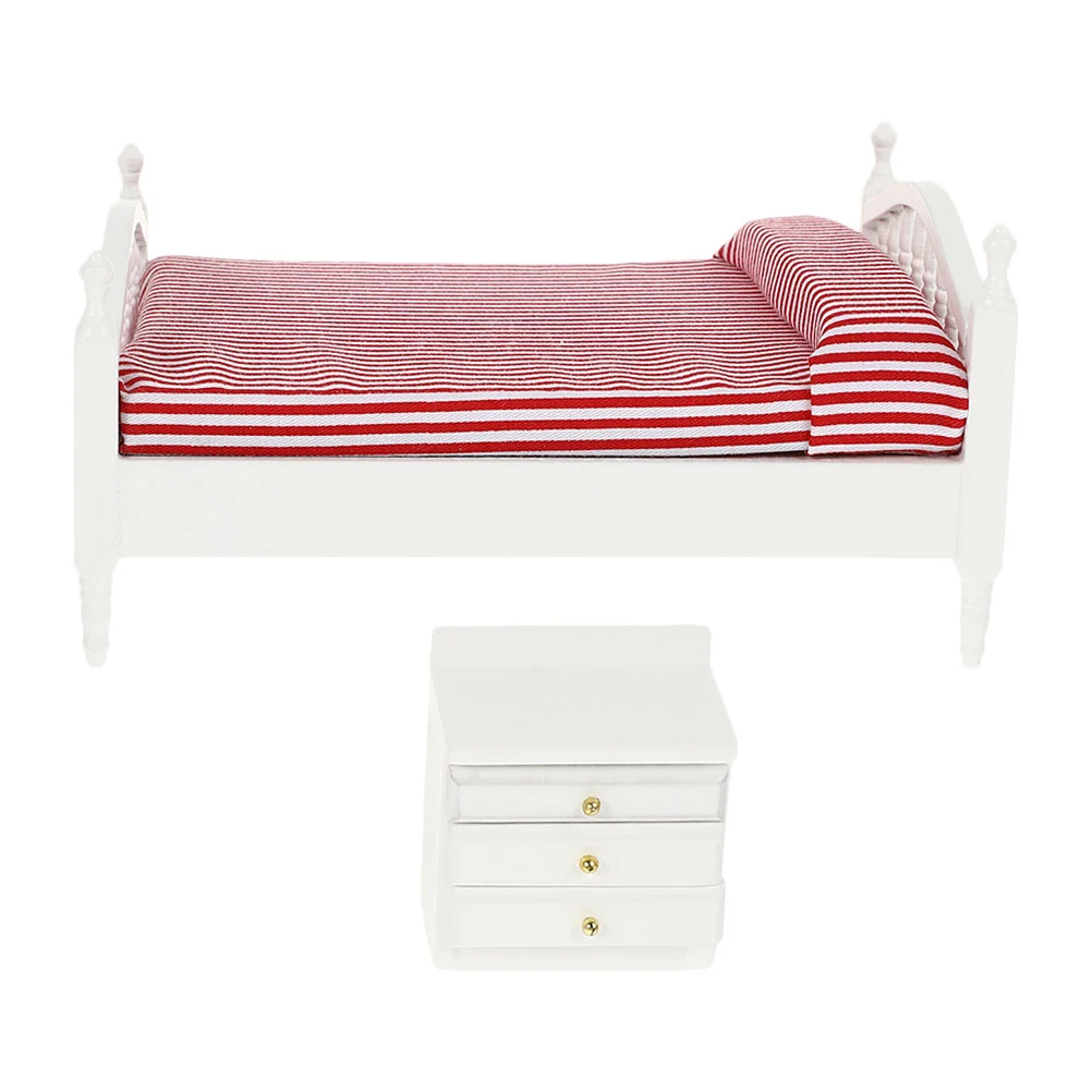 

Dollhouse Double Bed Miniature Bedside Table Model Nightstand Toys Wood Kids Layout Ornaments Accessories Furnishing