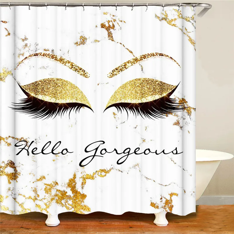 

Stylish Rose Gold Eyelash Bath Curtain Fabric Polyester Waterproof Shower Curtain Girly Glitter Gorgeous Curtain Home Decor