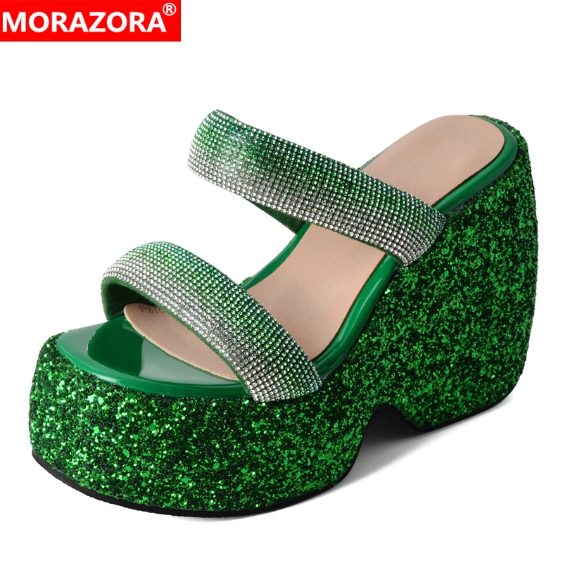 

MORAZORA Plus Size 34-43 New Platform Sandals Women Shoes Slip On Sequined Cloth Wedges High Heels Summer Shoes Ladies Footwear