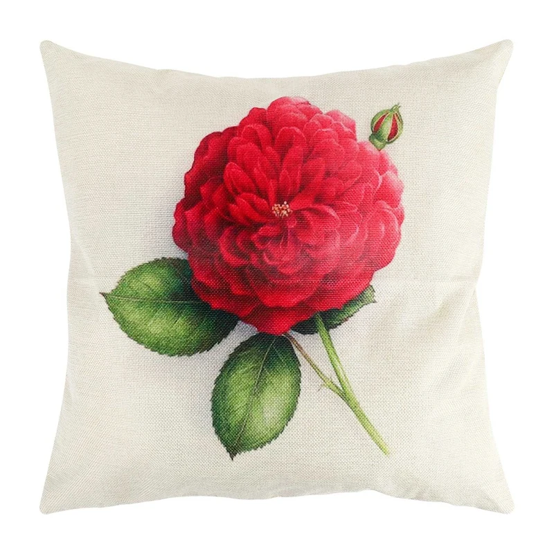 

Vintage Floral/Flower Flax Decorative Throw Pillow Case Cushion Cover Home Sofa Decorative(Rose Flower 1)