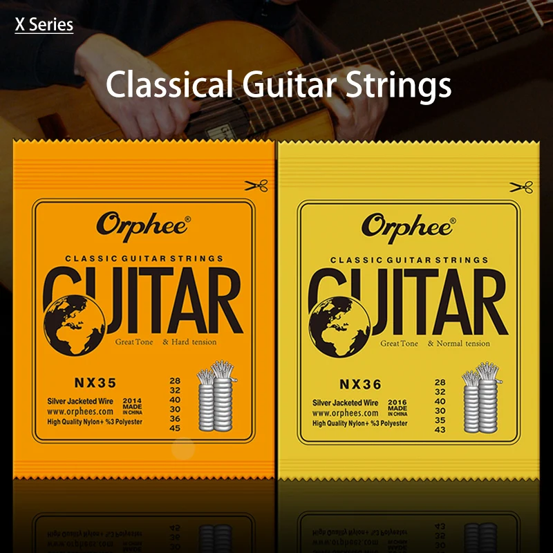 

Orphee NX35 Nylon Classical Guitar Strings 6Pcs Full Set Replacement NX36 Nylon Core Silver Jacketed Wire Hard Tension Pack