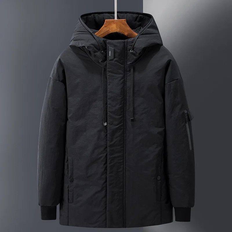 Men 2021 Winter New Long Casual Thick Fleece Hooded Waterproof Down Jacket Coat Men Outwear Fashion Pockets Down Jacket
