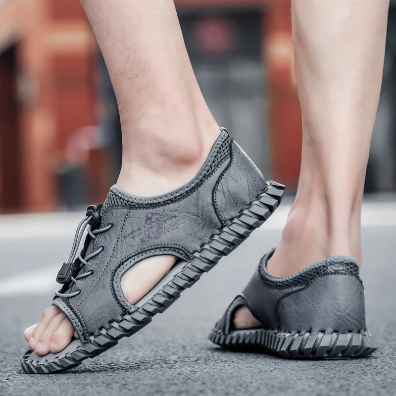 Mens Fashion Leather Sandals Summer Classic Men Shoes Slippers Soft Sandals Roman Comfortable Outdoor Walking Footwear