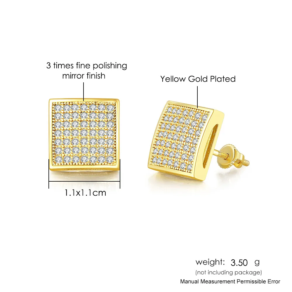 Серьги-гвоздики с цирконом для мужчин золотой цвет серьги в стиле панк хип-хоп