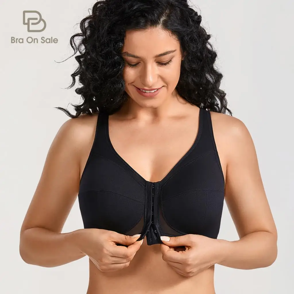 Women's Wirefree Full Figure Cotton Posture Front Closure Bra Plus Size Back Support Non-padded