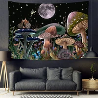 trippy mushroom tapestry moon and stars tapestry fantasy plants snail mural wall hanging kawaii room decor hippie wall decor