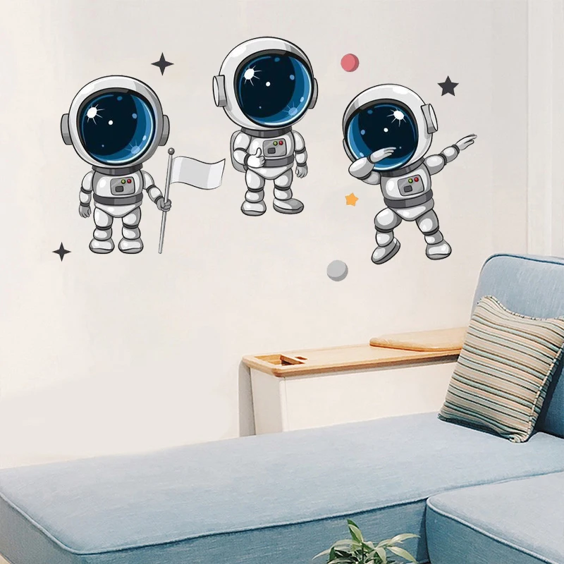 Наклейки на стену с мультяшным астронавтом для детской комнаты художественная