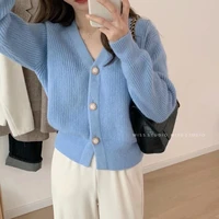 dayifun autumn solid v neck knitted sweater cardigan women clothing single breasted short coat korean loose knitwear top female
