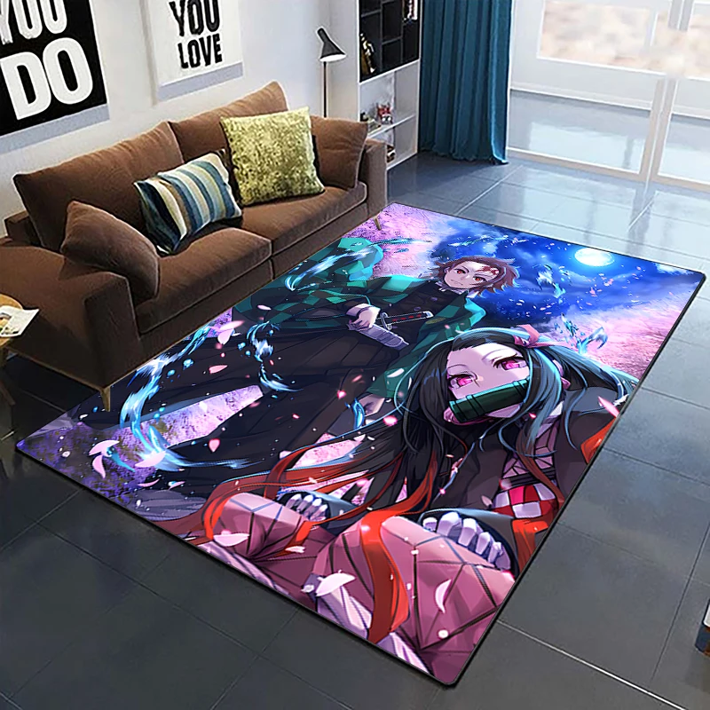 Demon Slayer Fashion 3D Art Print Floor Mat Living Room Carpet Anime Role for Adult Large Rug Indoor Area Soft Flannel Play Mat
