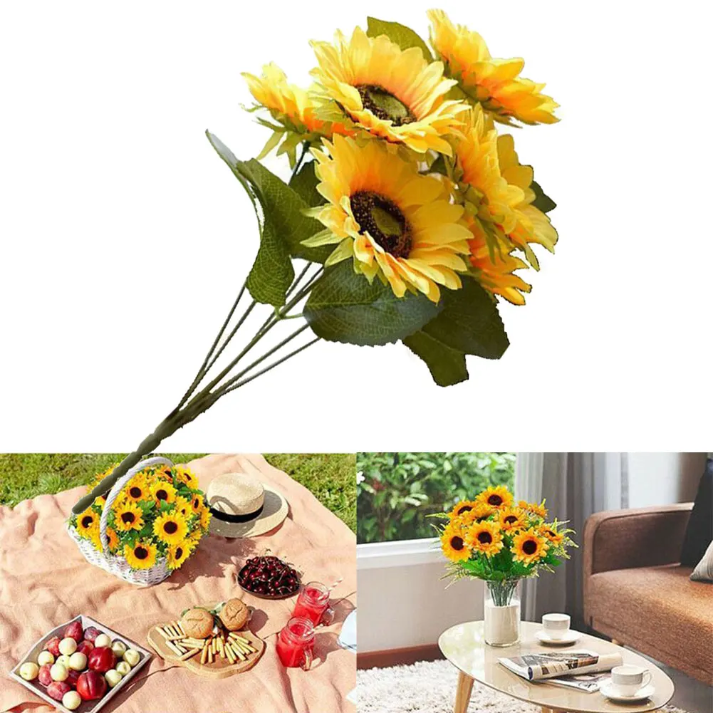 

Durable Artificial Sunflower Fake Flower 7 Heads Bouquet Daisies Garden Wedding Party Decor Gift Home Decorations