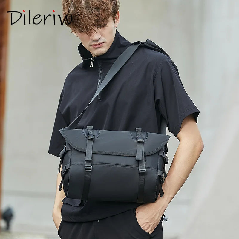 

Trend Solid Color Men's Messenger Bag Multi Compartment Large Capacity Shoulder Packet Tablet Universal Multifunction Package