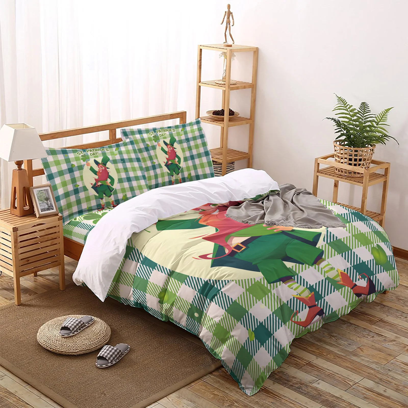 

St. Patrick'S Day Dwarf Clover Plaid Comforter Bedding Sets Bed Sheet Home Textile for Bedroom Pillowcase Duvet Cover Set