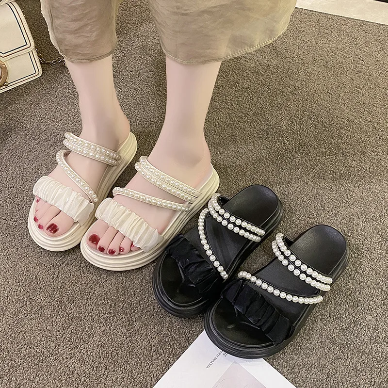 

Beige Heeled Sandals 2023 Summer Comfort Shoes for Women Clogs Wedge All-Match Med Increasing Height Muffins shoe Black Platform