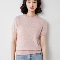 spring and summer new womens round neck knitted short sleeve loose pullover solid color t shirt thin sweater bottoming top