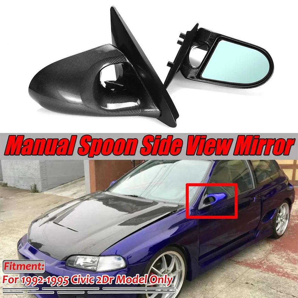 1Pair Manual Adjustment Car Door Wing Rear View Wing Side Mirror For Honda Civic 2Dr 1992 1993 1994 1995 Carbon Fiber Look