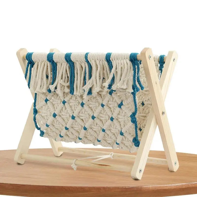 

Boho Woven Storage Rack Cotton Woven Book Holder Room Decor Color Matching Rope Braided Macrame Holder Photo Props