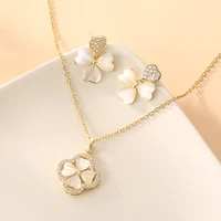 carlidana 2pcsset luxury white opal four leaf clover pendant necklace shamrock stainless steel gold color jewelry for women