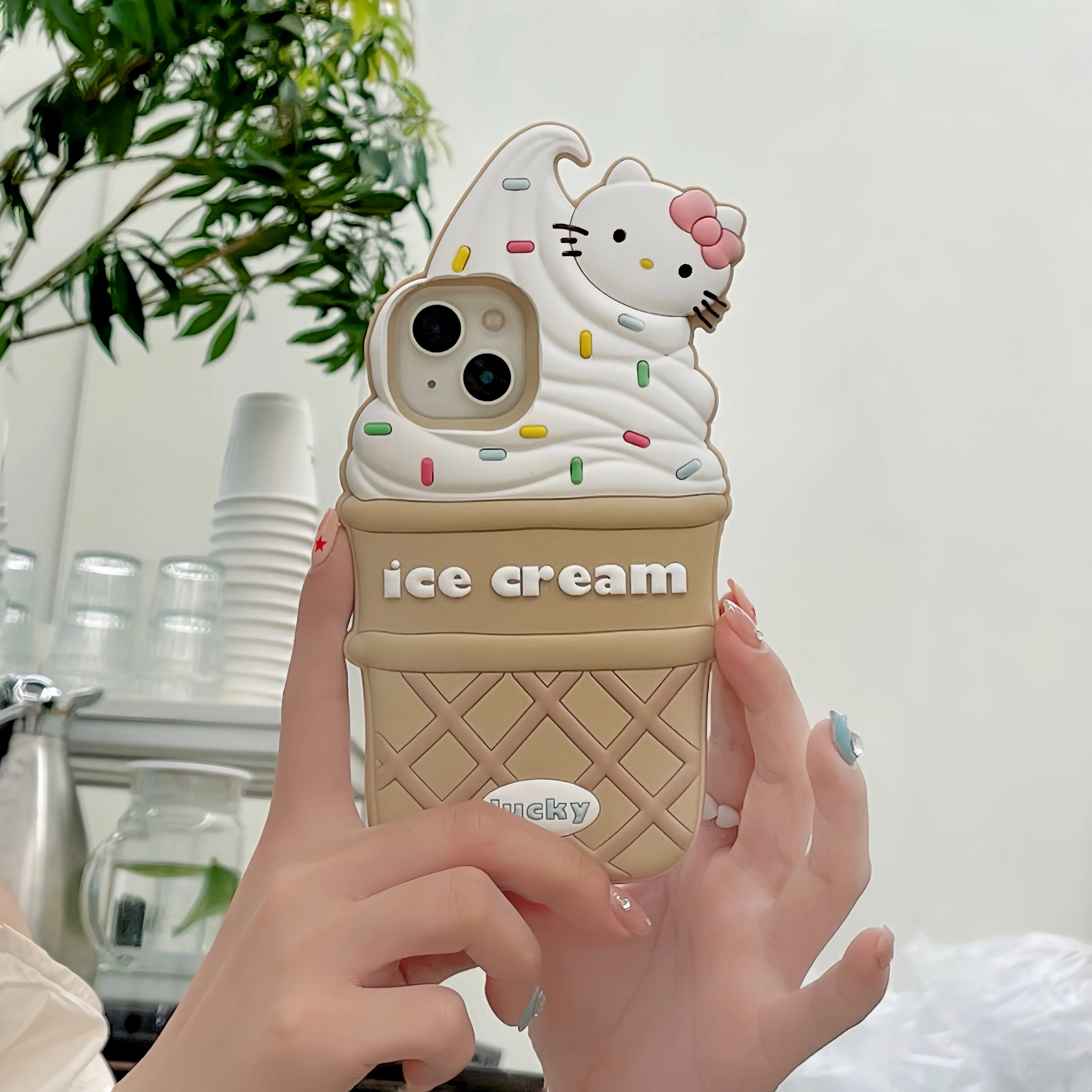 

Cute Sanrio Hello Kitty Ice Cream 3D Stereoscopic Phone Cases For iPhone 14 13 12 11 Pro Max XR XS MAX 8 X 7 SE 2023 Back Cover