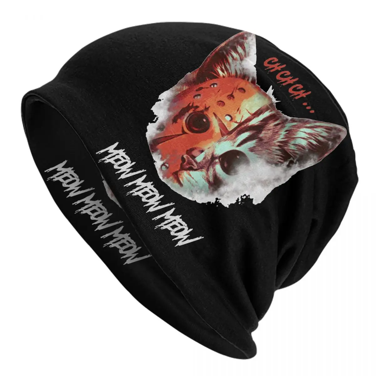 Jason Meowhees Horror Halloween Cat Bonnet Hat Goth Street Skullies Beanies Hats for Men Women Warm Head Wrap Cap