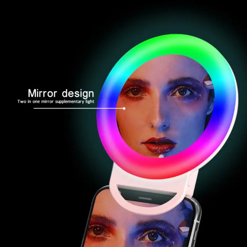 

Светодиодный RGB-светильник RYWER, зарядка через USB, улучшение темного ночного Селфи, зеркальсветильник светильник для красивого макияжа