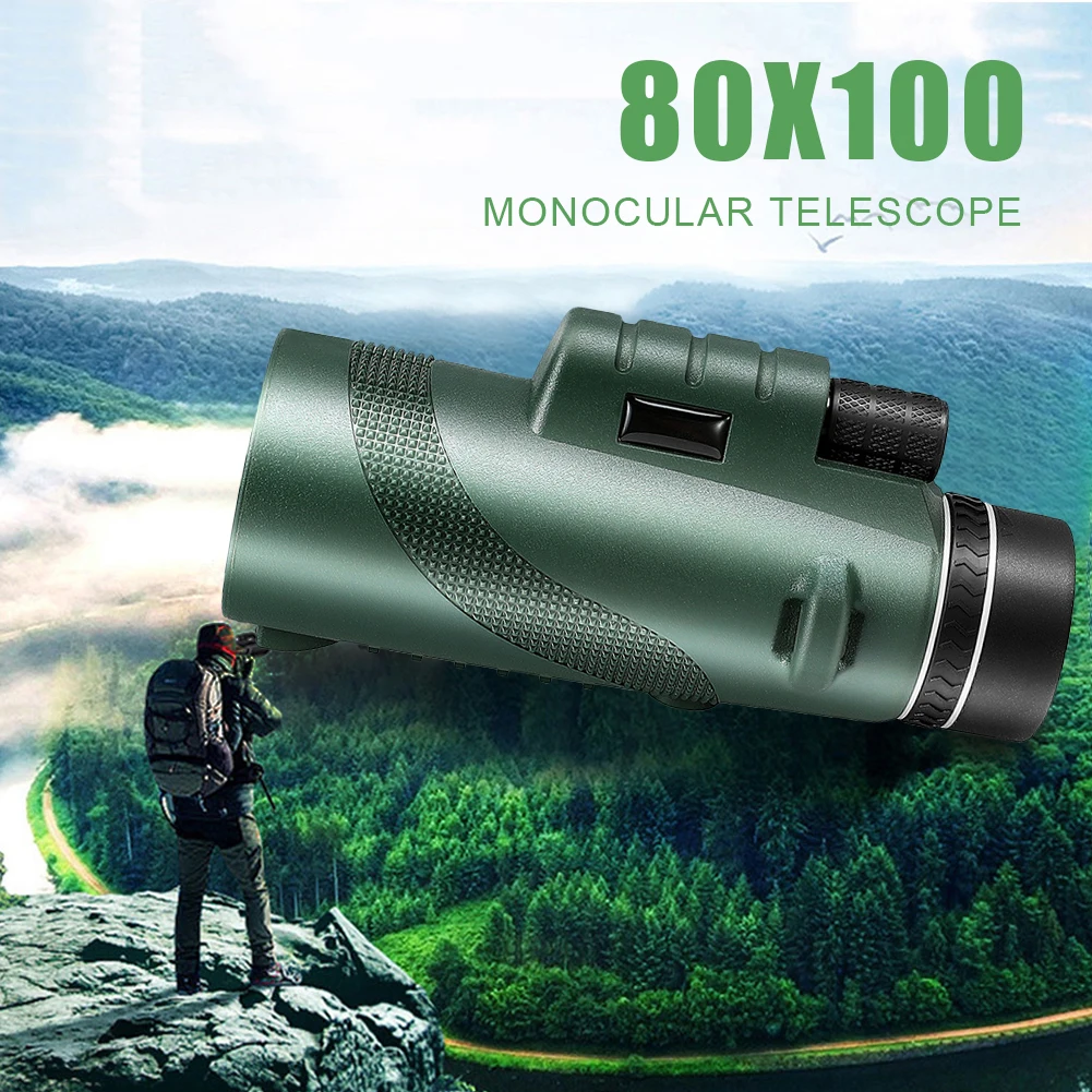 

Монокулярный профессиональный телескоп 80X100 со штативом и зажимом для телефона, HD телескоп для наблюдения за птицами на открытом воздухе, ту...