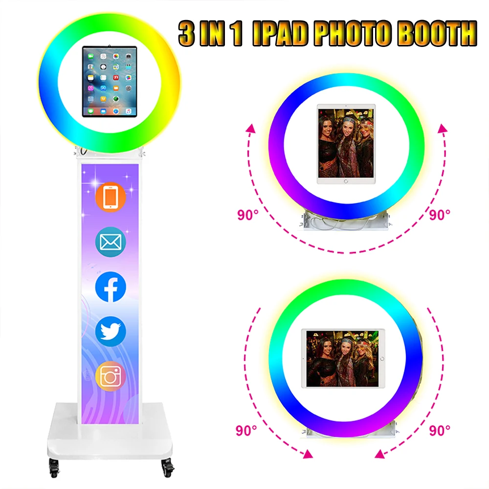 

3 in 1 iPad Photo Booth Selfie Machine Shell Adjustable Stand PhotoBooth With LED Ring Light For Wedding Christmas Partys Events