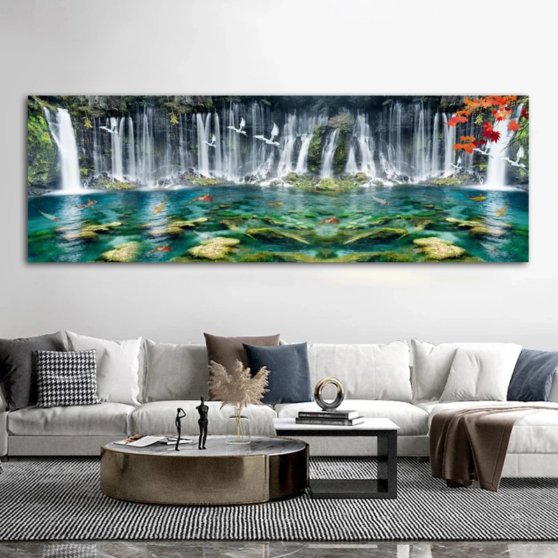 

AIBIJIA Waterfall Fish Posters Canvas Painting Home Decor Landscape Wall Art Pictures Prints For Living Room Big Size Cuadros