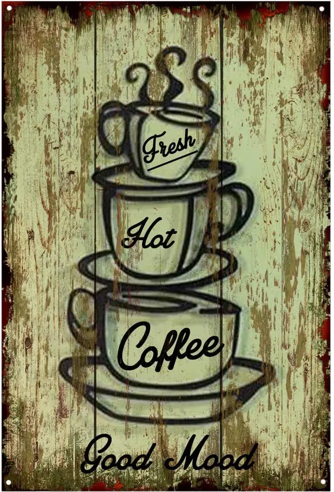

Оригинальный ретро дизайн свежий горячий кофе оловянные металлические знаки настенное искусство | Толстая белая настенная декоративная же...
