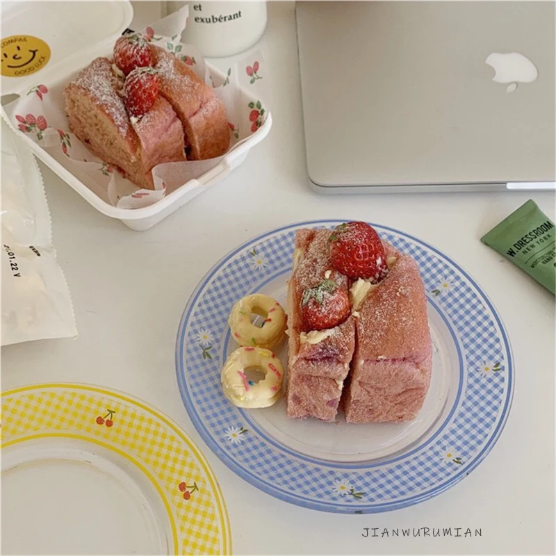 

Korean Style Dessert Plate Round Glass Breakfast Fruit Salads Plate For Tableware 식탁 Home Dinning Plates Dish طاولات الطعام