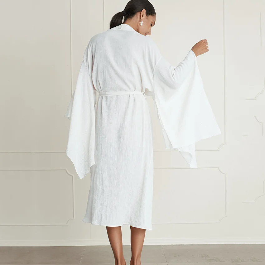 Sleepwear Robes For Women White Irregular Light Robes For Coverage Mid-Calf Home Clothing Full Sleeve Bathrobe Female Dresses