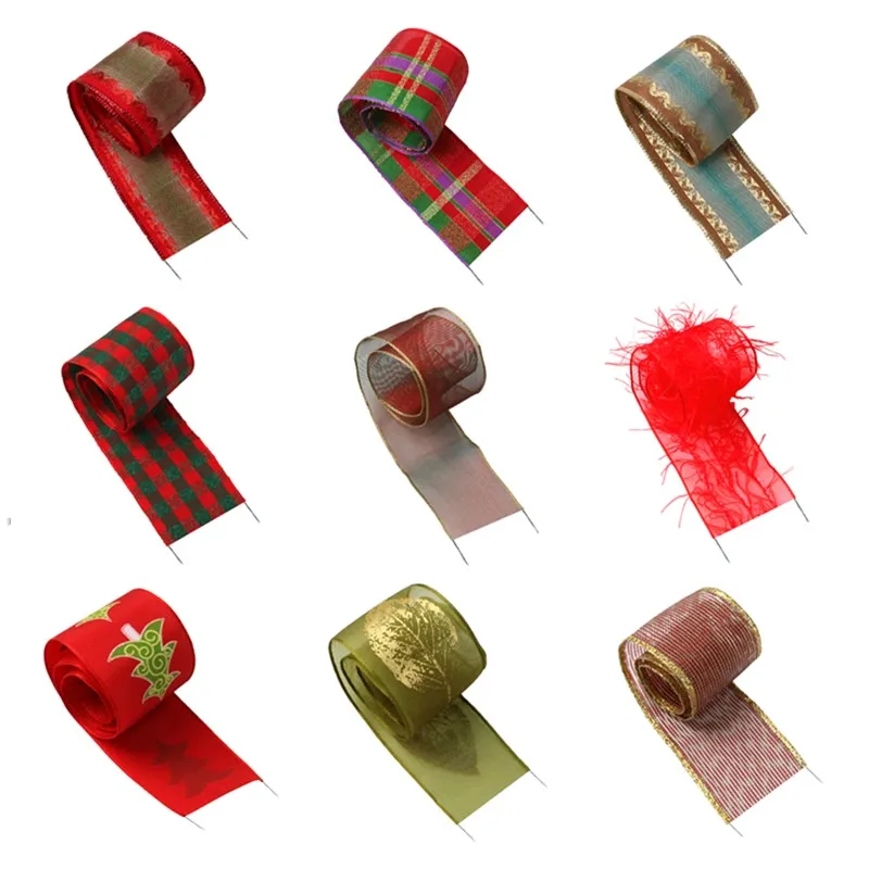 

Рождественская лента 25 ярдов 38 мм, лента с проволочной кромкой, льняная сетчатая лента, красная, клетчатая, Золотая лента, рукоделие Подароч...