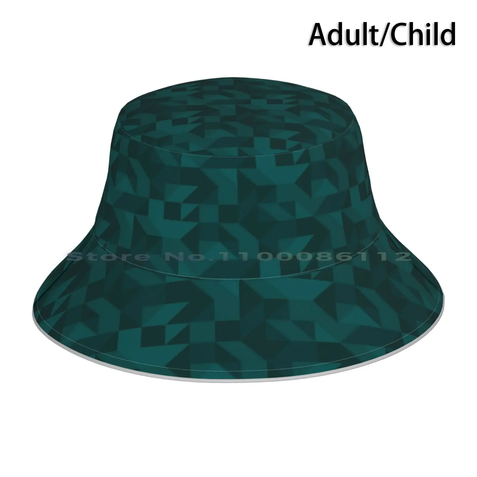 

Midnight Jungle Retro Geometric Mosaic Bucket Hat Sun Cap Midnight Green Retro Geometrical Forest Pattern Repeating Mosaic Dark