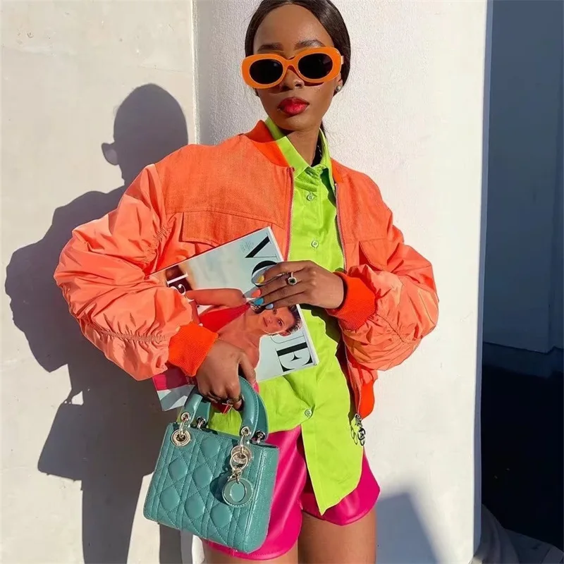 2022 Autumn Women's Parkas Stitching Contrast Color Bomber Jacket Padded Jacket for Women