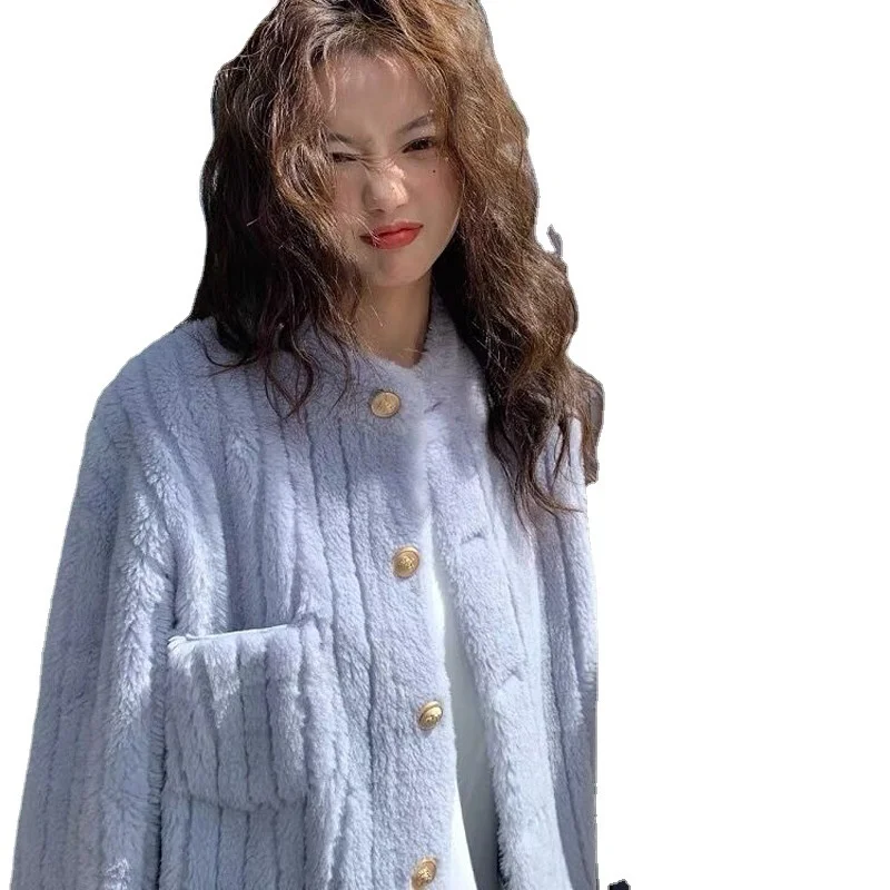 Lamb Fur Fur Coat Women's Sheep Shearing Short Coat 2022 Autumn Winter Fashion Female Casual Solid Color Wool Sweater Cardigan