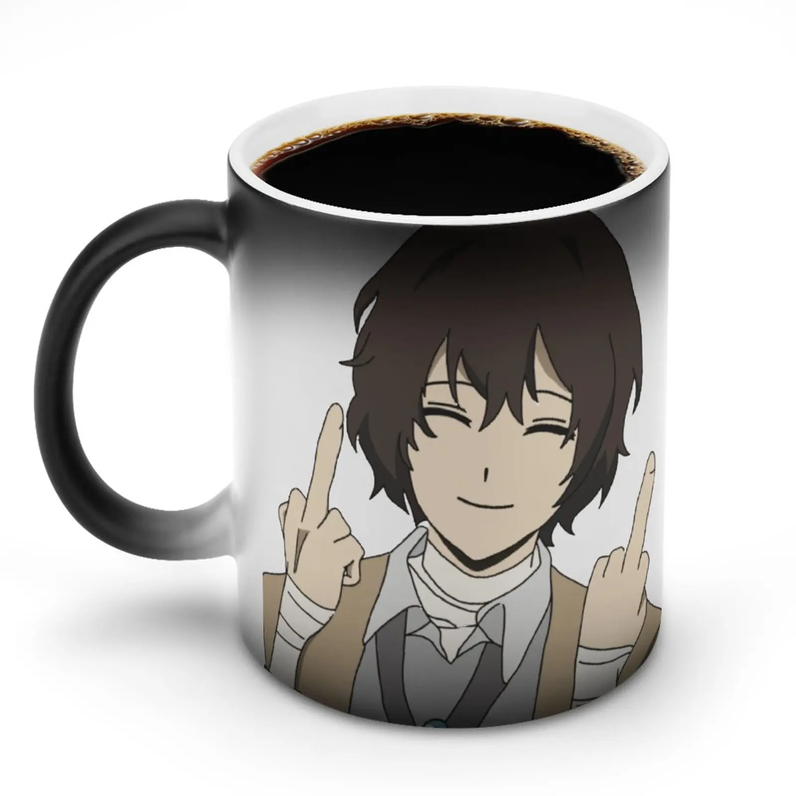 

Дазай Осаму кружка на средние пальцы Bungo Stray Dogsb BSD Цветная Керамическая кружка для капучино меняющая цвет оптовая продажа чашек