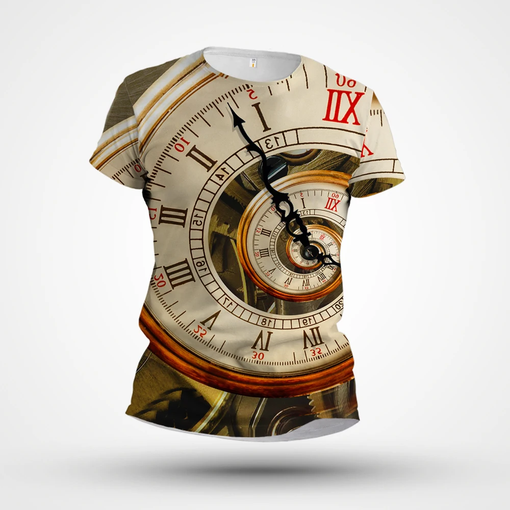 

2023 new men's T-shirt 3D printing personality short sleeve summer personality fashion Casual wear short sleeve clock pattern