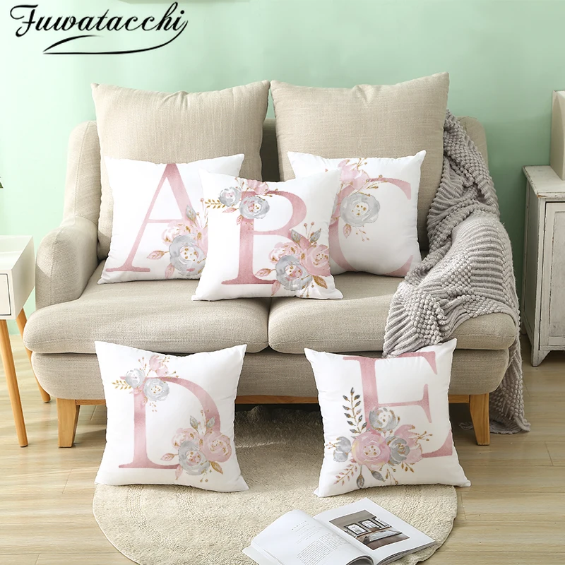 

Fuwatacchi 26 Alphabet Cushion Cover Pink Flower Printed Pillow Cover For Sofa Home Kids Room Car Decoration Pillowcase 2019