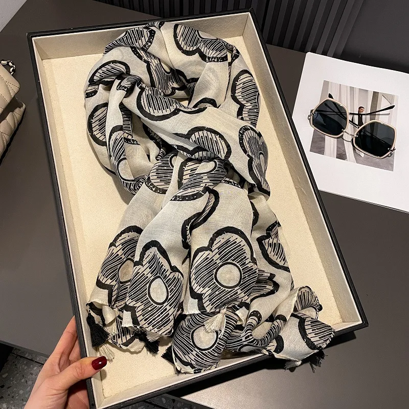 Зимняя мода вискозные шали с кисточками и маком женский шарф высокого качества