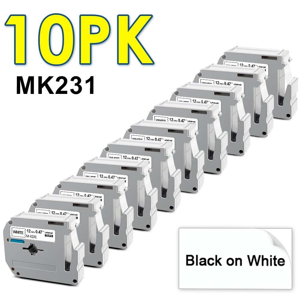 

10PK MK-231 MK231 Compatible Brother MK 231 MK-131 MK-631 MK-221 MK-621 Label Tape for Brother P-Touch PT-70 PT-80 Label Maker