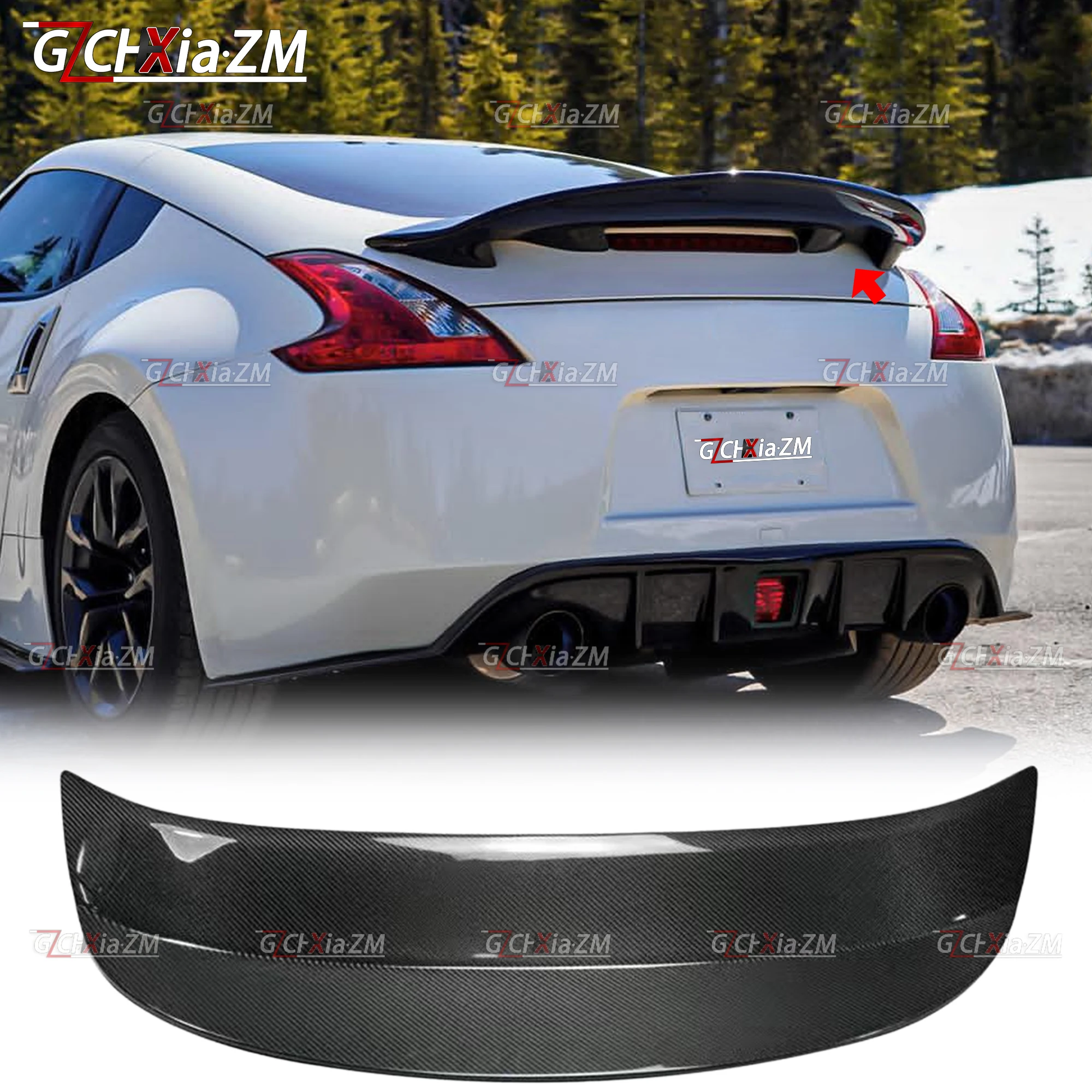 Фото Для Nissan 370Z Z34 2008-2019 годов: Модернизированный задний спойлер в стиле AJT, крышка багажника, диффузор, аэродинамический комплект из углеродного волокна №3