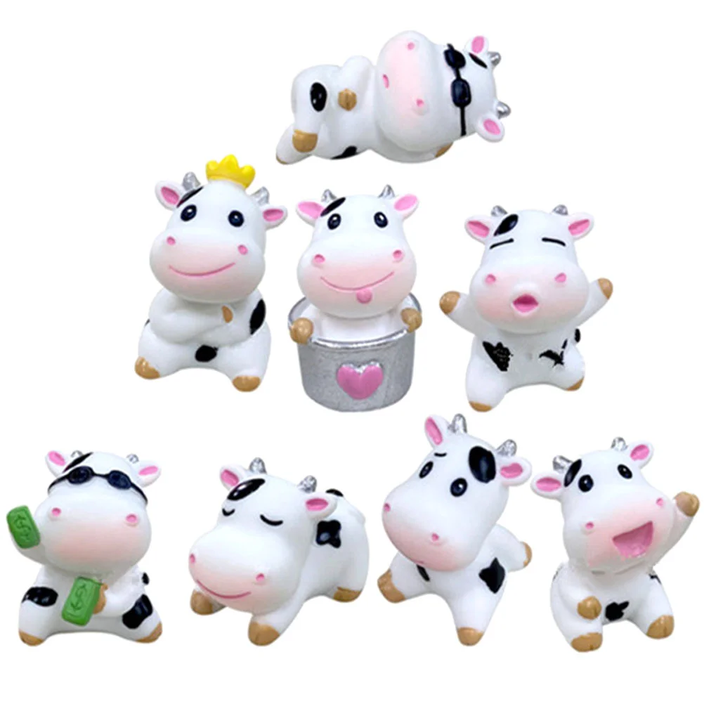 

8 Pcs Ornaments Mini Garden Cow Crafts Figurines Decor Decors Toys Resin Micro Landscape Cows Tiny Dairy Desk Top