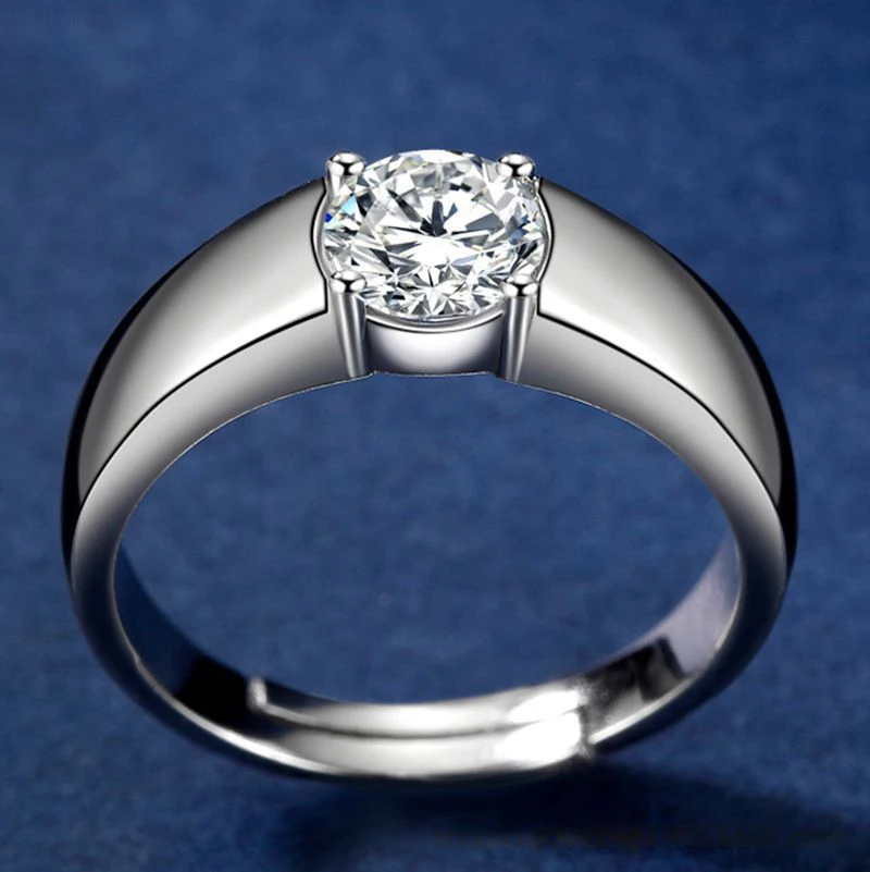 

Silver Color Platinum Plated Moissanite Zircon Marriage Proposal Couple Ring Unisex Fashion Resizable Jewelry Meaningful Gift