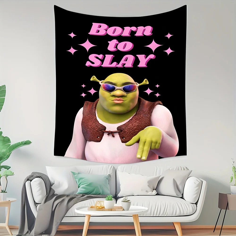 Фото Гобелен Born to Slay Shrek — идеально подходит для смелых, уникальных и острым домашним декором с забавным, необычным очарованием и вкусом поп-культуры №1