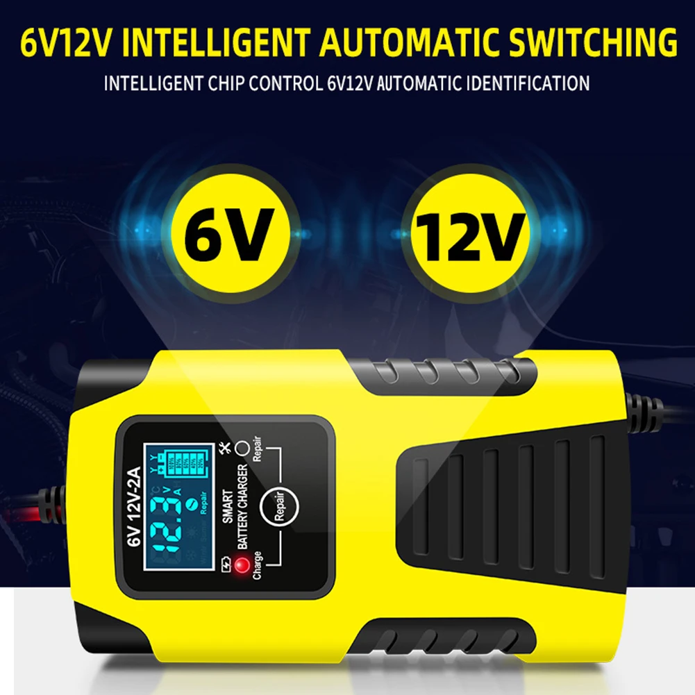 

Portable Car Battery Charger 6V 12V 3 Stages Automatic Repair Charging Cable LCD Display Power Bank for Car Motorcycle