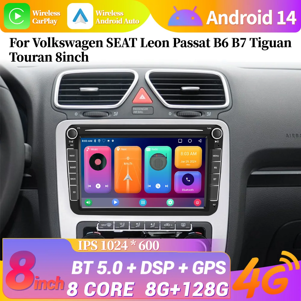 Wireless Carplay 4G Multimedia WiFi Car Radio 2 Din Screen WIFI Android 13 For Volkswagen SEAT Leon Passat B6 B7 Tiguan Touran - Цена: 35494