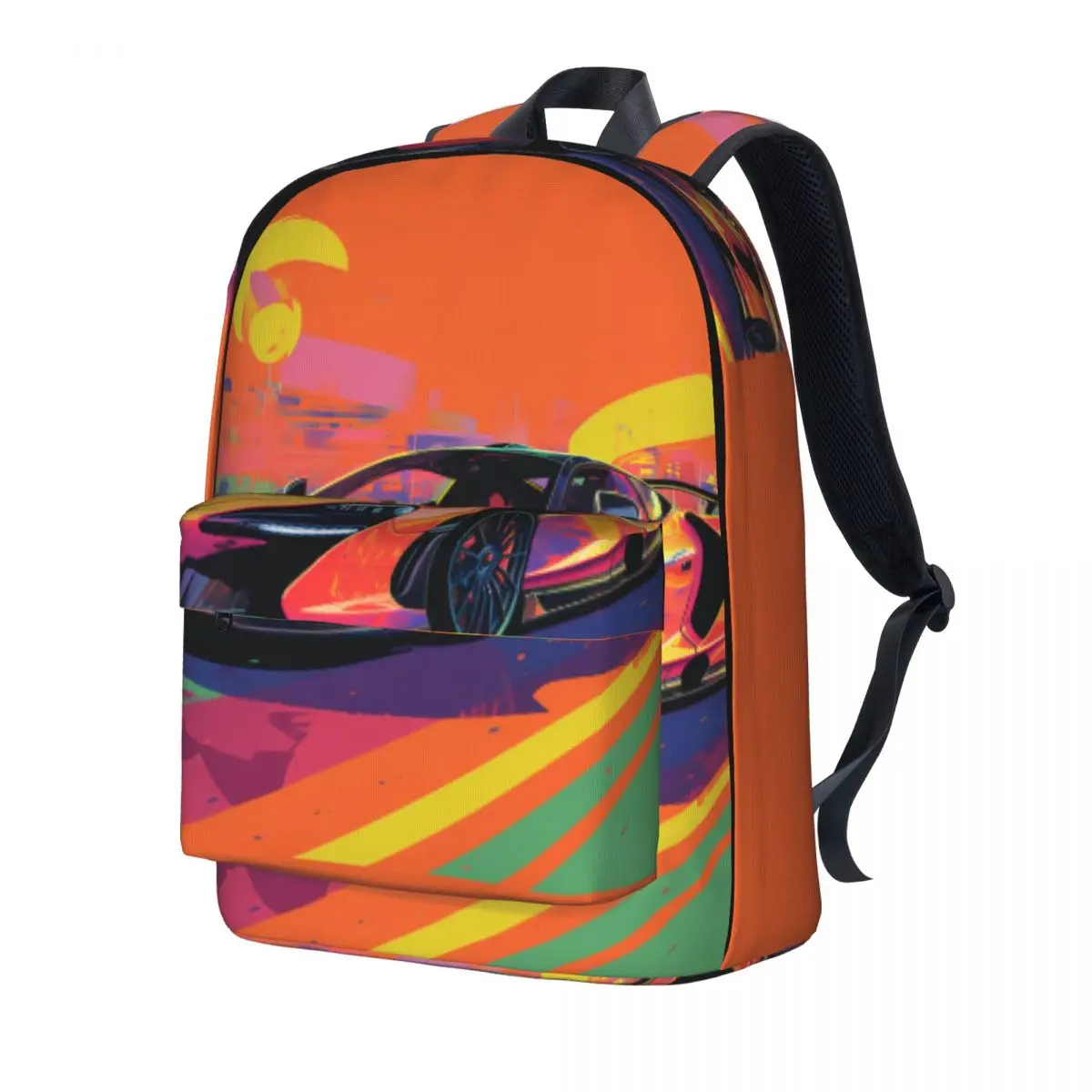 

Fantastic Sports Car Backpack Unisex Neo Fauvism Cover Art Big Backpacks Polyester Casual School Bags Camping Colorful Rucksack